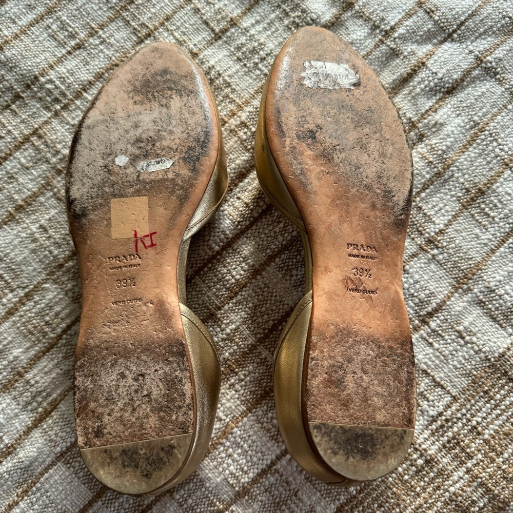 Prada Gold Leather D'Orsay Flats with Bow - Picture 9 of 10